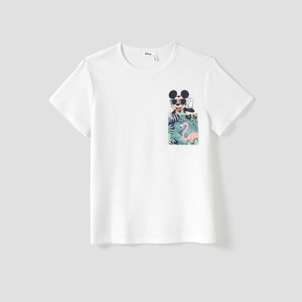 Disney Kids White Tee with Mickey Mouse Tropical Pocket